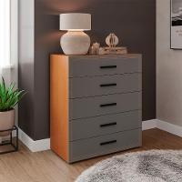 Cômoda Valência 5 Gavetas Cinza e Freijó