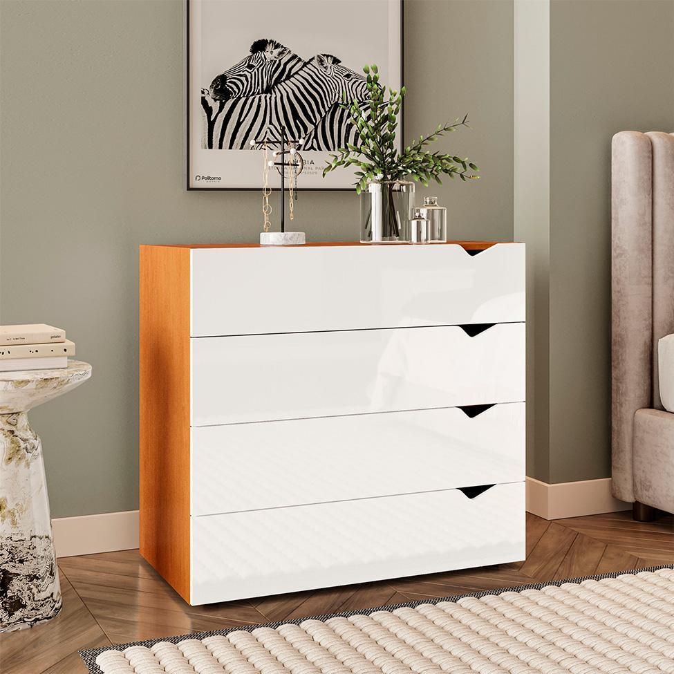 Cômoda Porto 4 Gavetas Branca e Freijó - 4