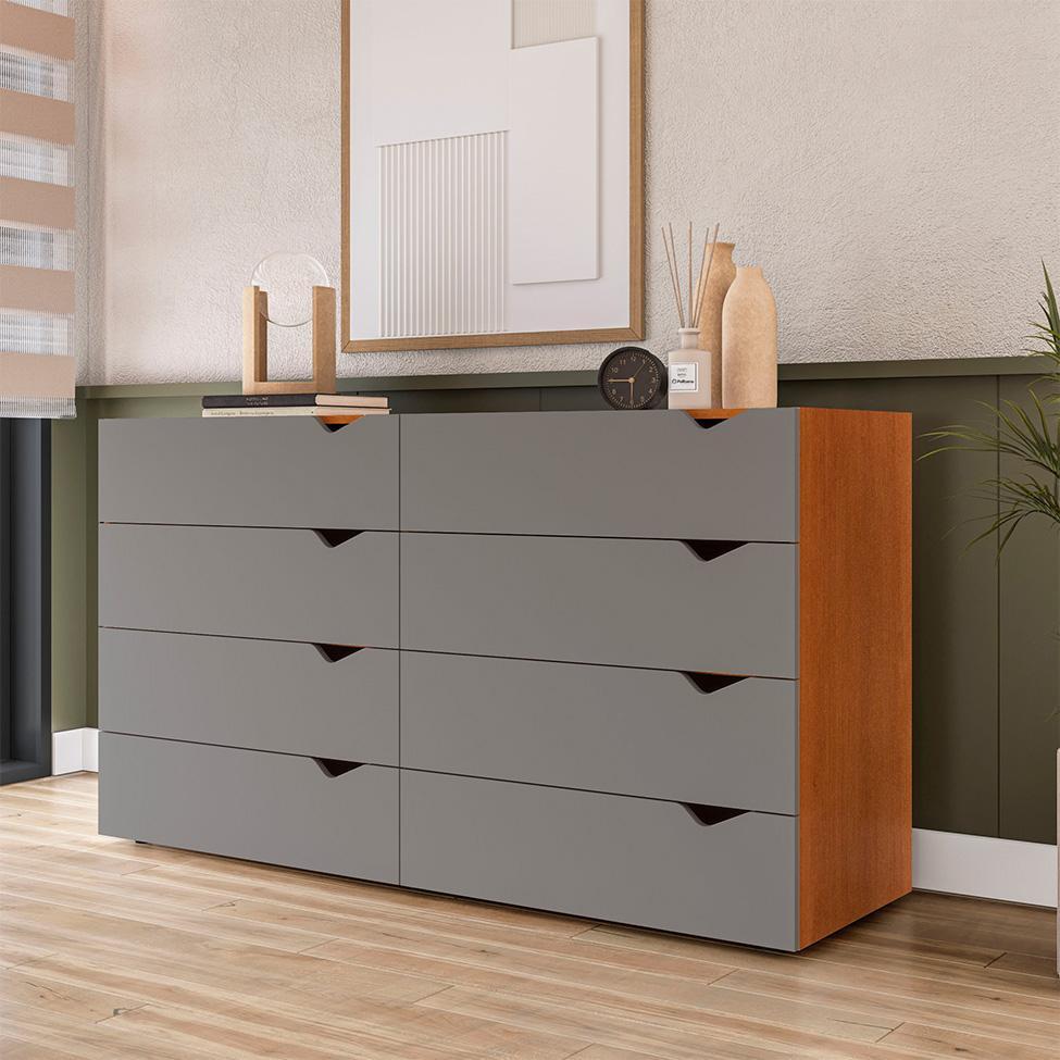 Cômoda Porto 8 Gavetas Cinza e Freijó - 4