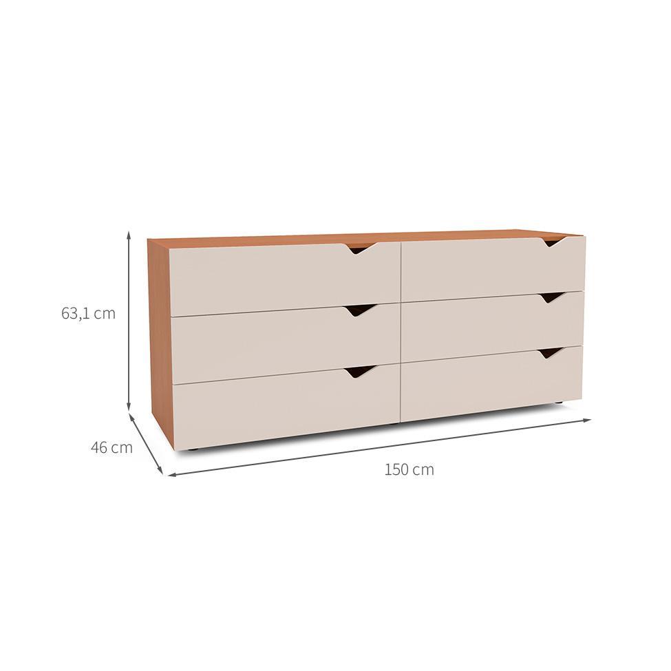 Cômoda Porto 6 Gavetas Creme e Freijó - 3