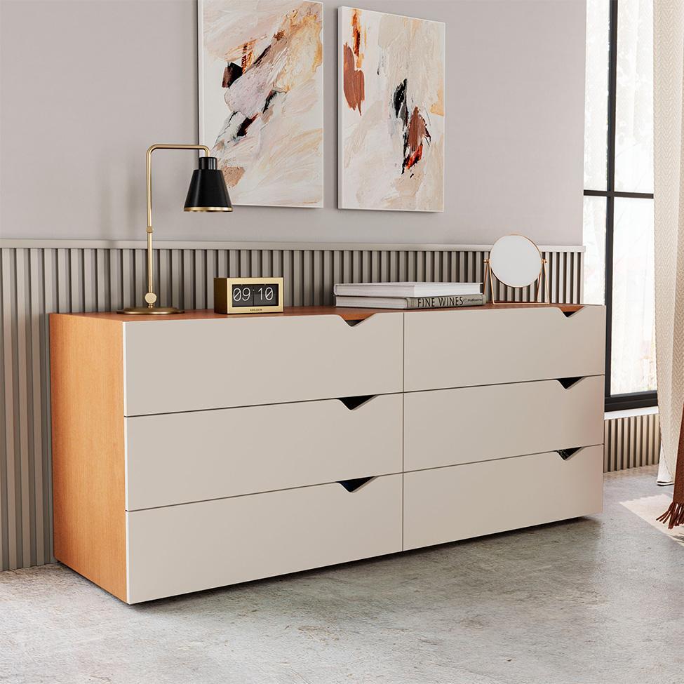 Cômoda Porto 6 Gavetas Creme e Freijó - 4