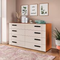 Cômoda Lisboa 8 Gavetas Creme e Freijó