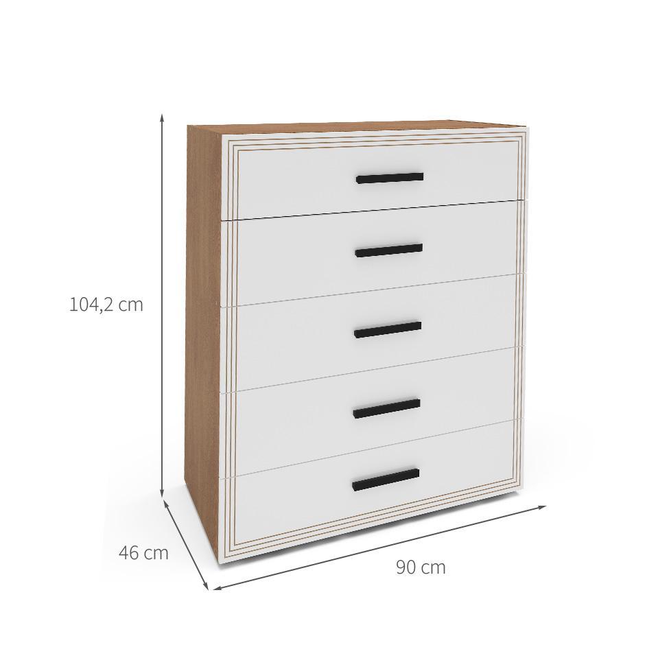 Cômoda Valência 5 Gavetas Branca e Freijó - 3