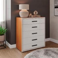 Cômoda Valência 5 Gavetas Branca e Freijó