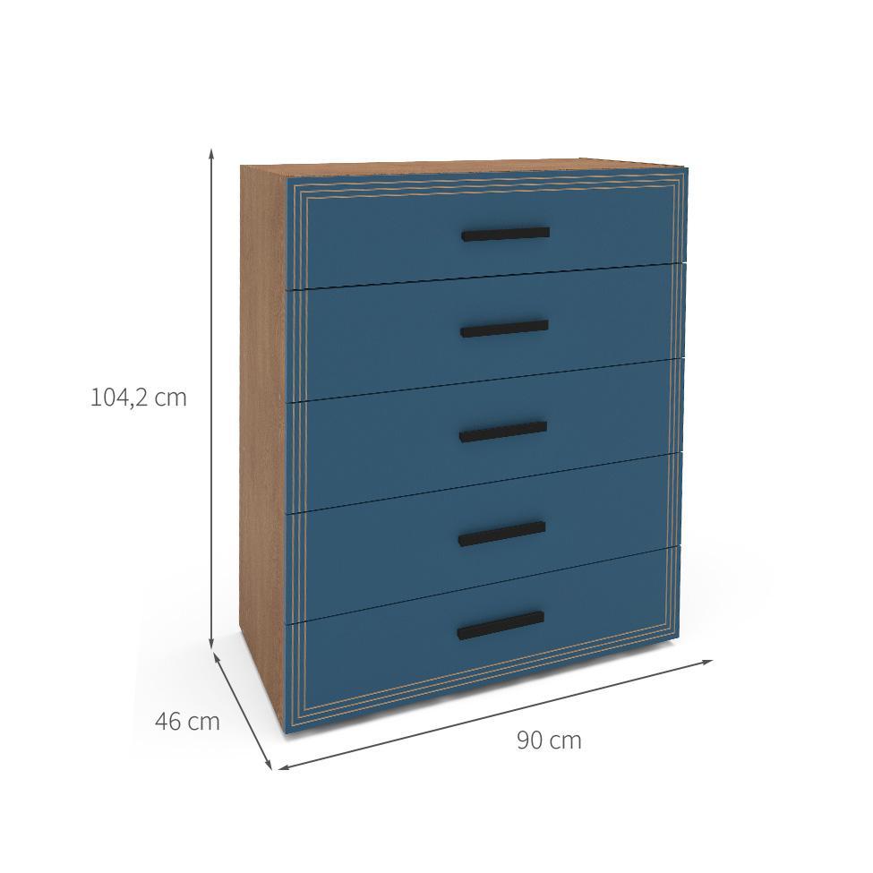 Cômoda Valência 5 Gavetas Azul e Freijó - 3
