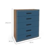 Cômoda Valência 5 Gavetas Azul e Freijó - 3