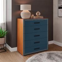 Cômoda Valência 5 Gavetas Azul e Freijó