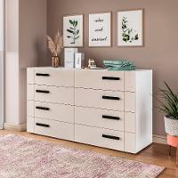 Cômoda Lisboa 8 Gavetas Creme e Branca