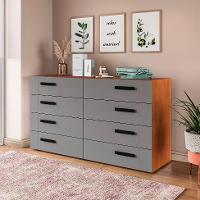 Cômoda Lisboa 8 Gavetas Cinza e Freijó