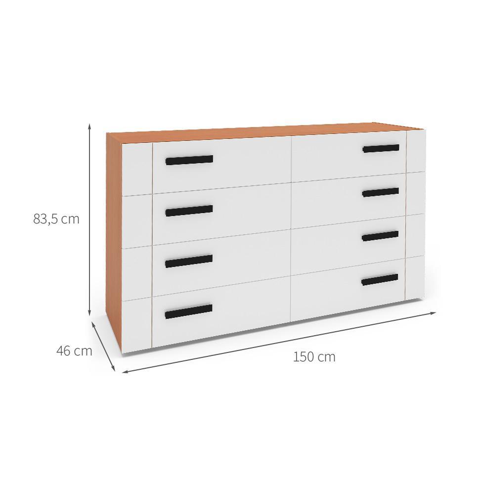 Cômoda Lisboa 8 Gavetas Branca e Freijó - 3