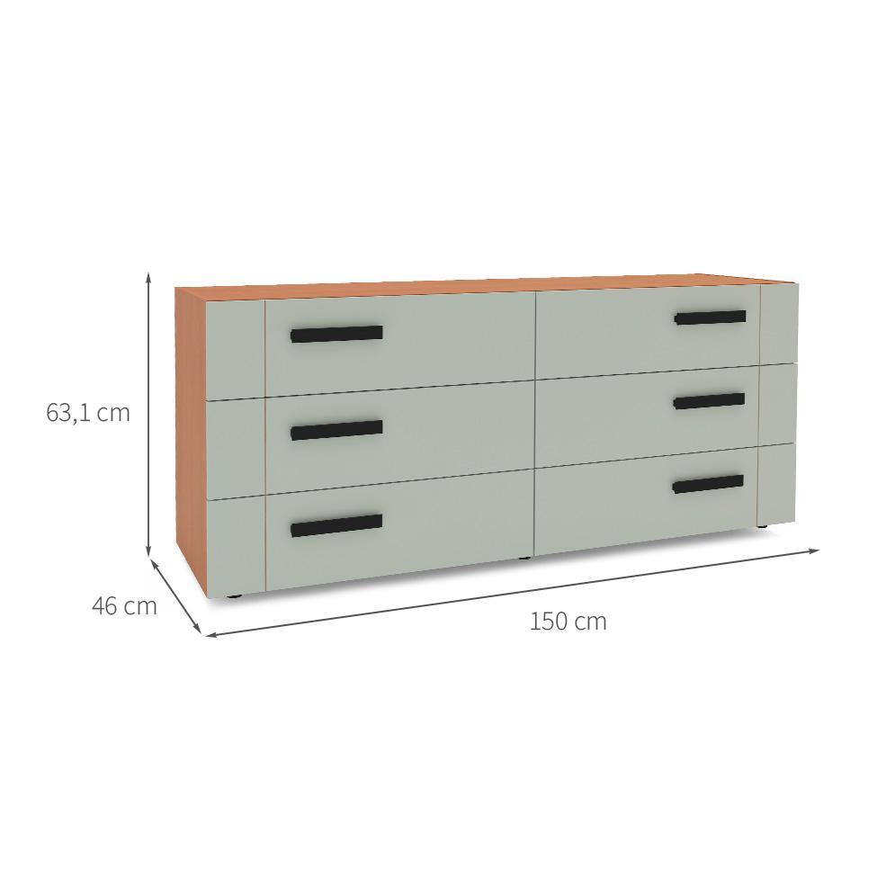 Cômoda Lisboa 6 Gavetas Verde e Freijó - 3