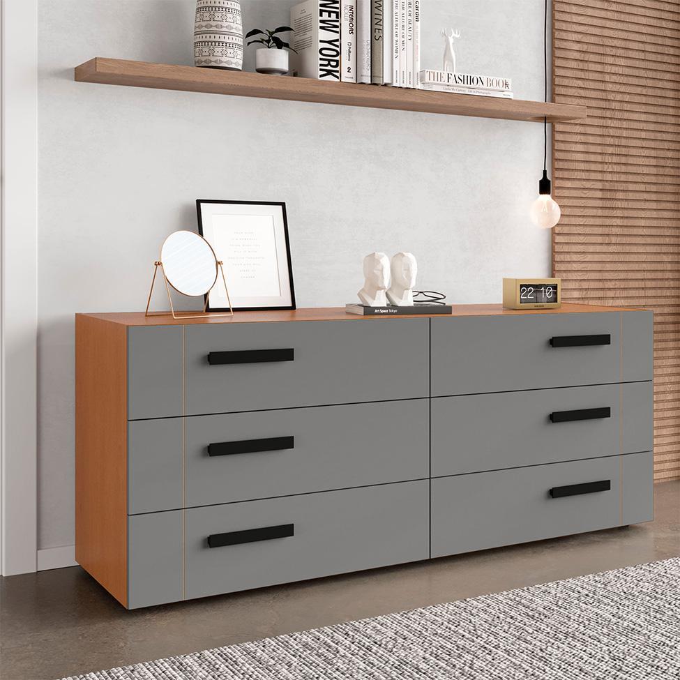 Cômoda Lisboa 6 Gavetas Cinza e Freijó - 4