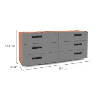 Cômoda Lisboa 6 Gavetas Cinza e Freijó - 3