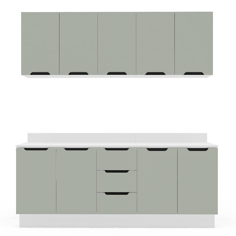 Cozinha Completa com Tampo e Rodapé Meena 9 Portas 3 Gavetas Verde e Branca - 5