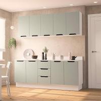 Cozinha Completa com Tampo e Rodapé Meena 9 Portas 3 Gavetas Verde e Branca - 1