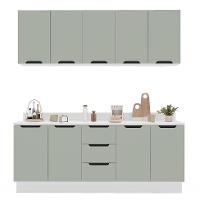 Cozinha Completa com Tampo e Rodapé Meena 9 Portas 3 Gavetas Verde e Branca - 6