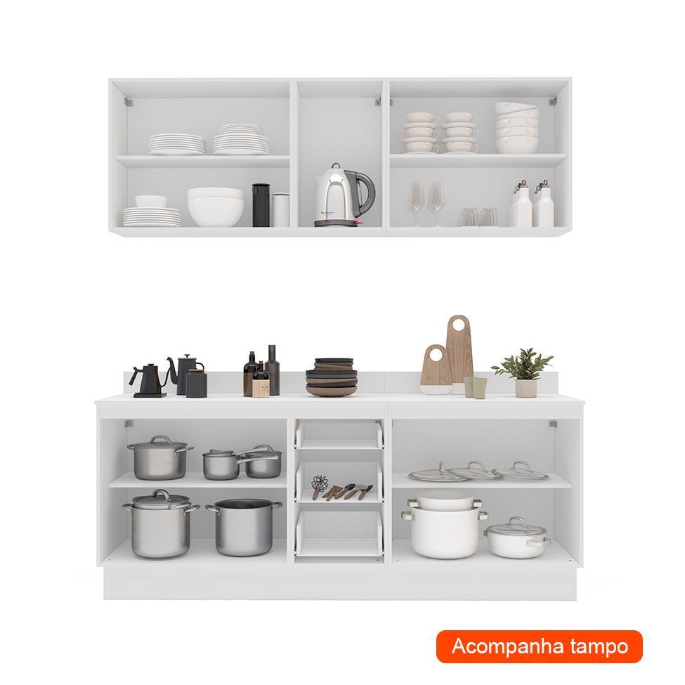 Cozinha Completa com Tampo e Rodapé Meena 9 Portas 3 Gavetas Creme e Branca - 2