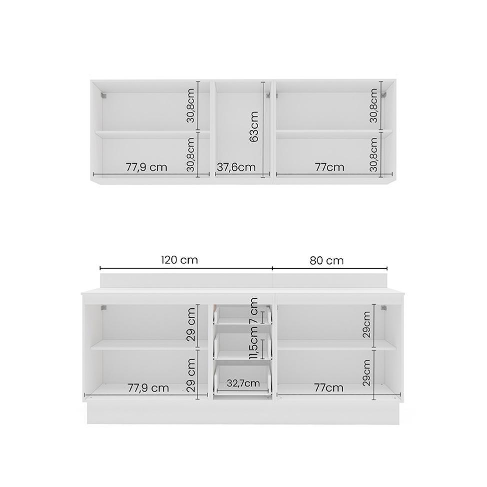 Cozinha Completa com Tampo e Rodapé Meena 9 Portas 3 Gavetas Creme e Branca - 4