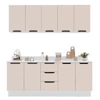 Cozinha Completa com Tampo e Rodapé Meena 9 Portas 3 Gavetas Creme e Branca - 6