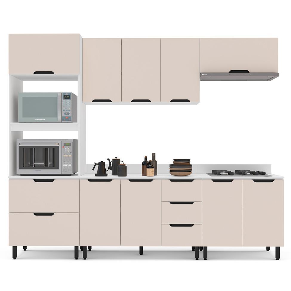 Cozinha Completa com Tampo Meena 10 Portas 4 Gavetas Creme e Branca - 6