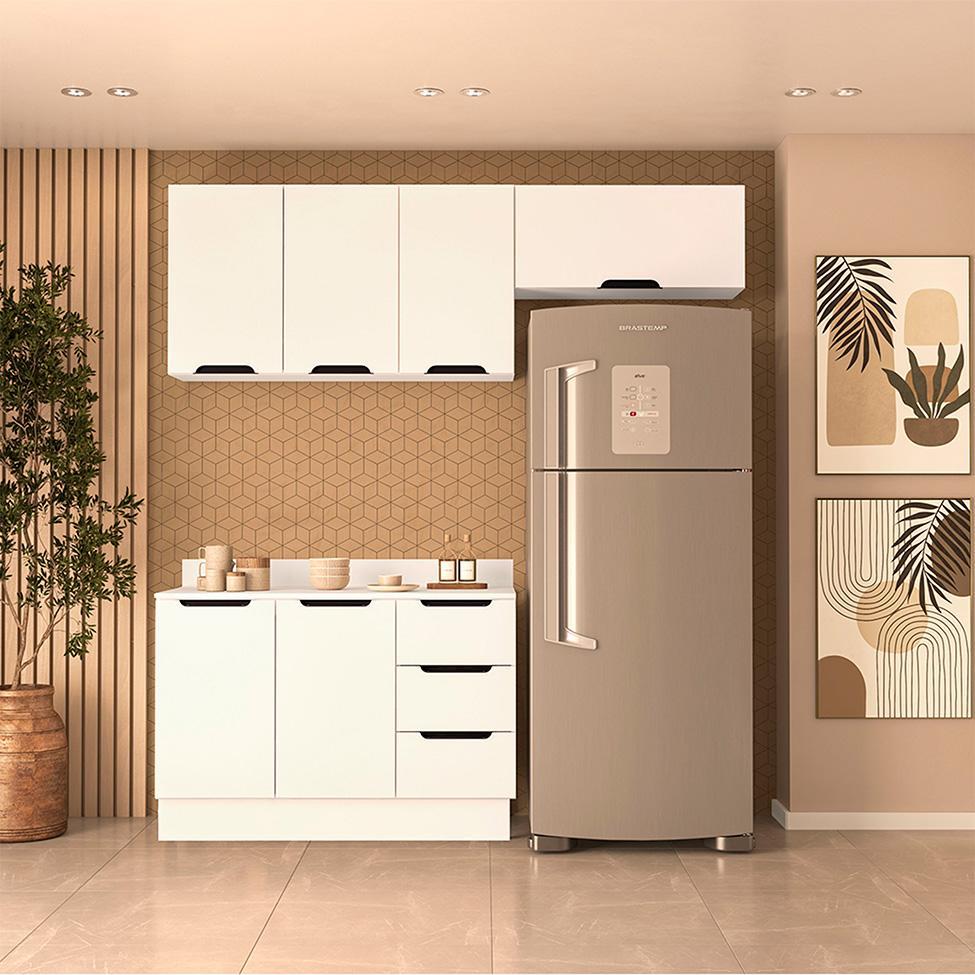 Cozinha Completa com Tampo e Rodapé Meena 6 Portas 3 Gavetas Branca - 1