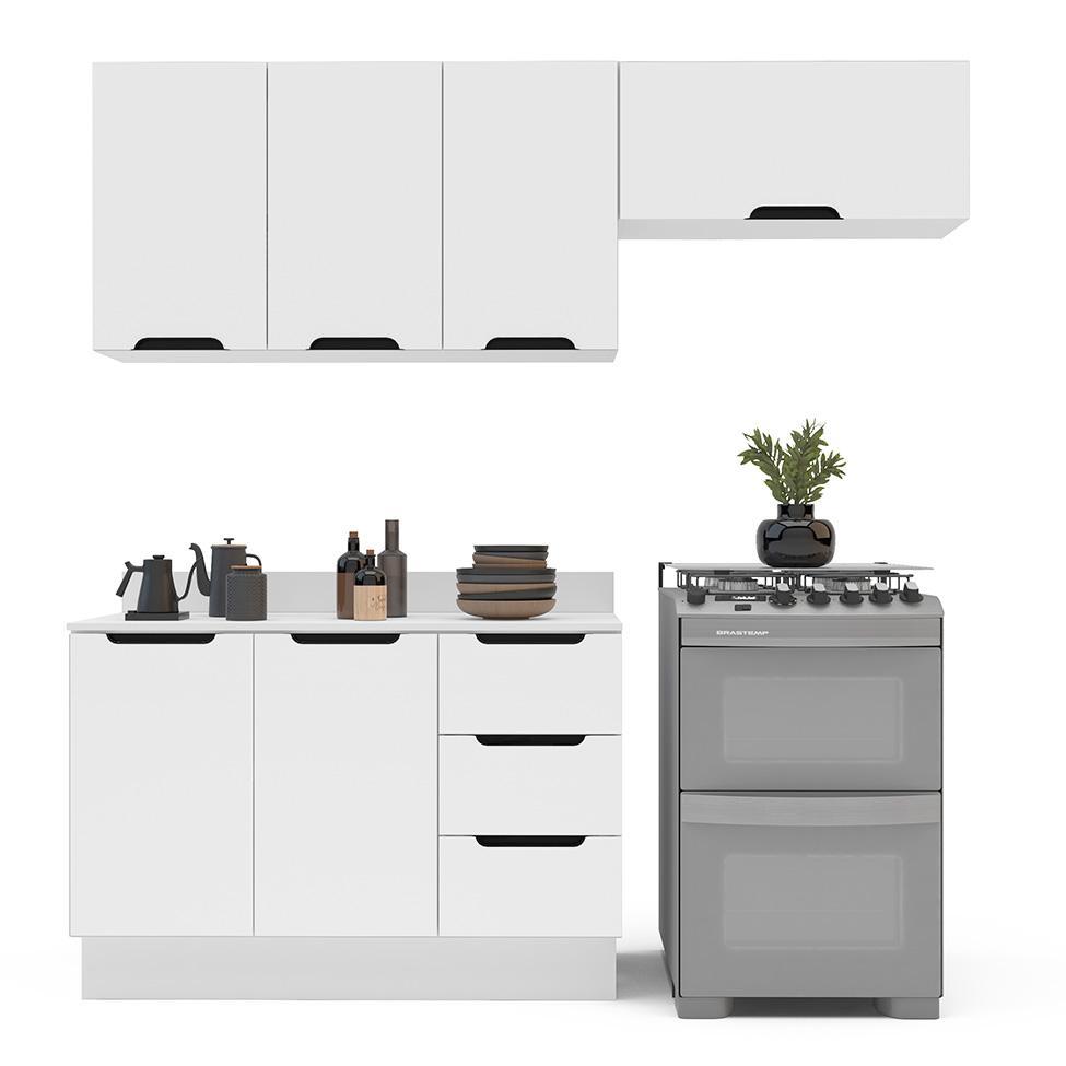 Cozinha Completa com Tampo e Rodapé Meena 6 Portas 3 Gavetas Branca - 6