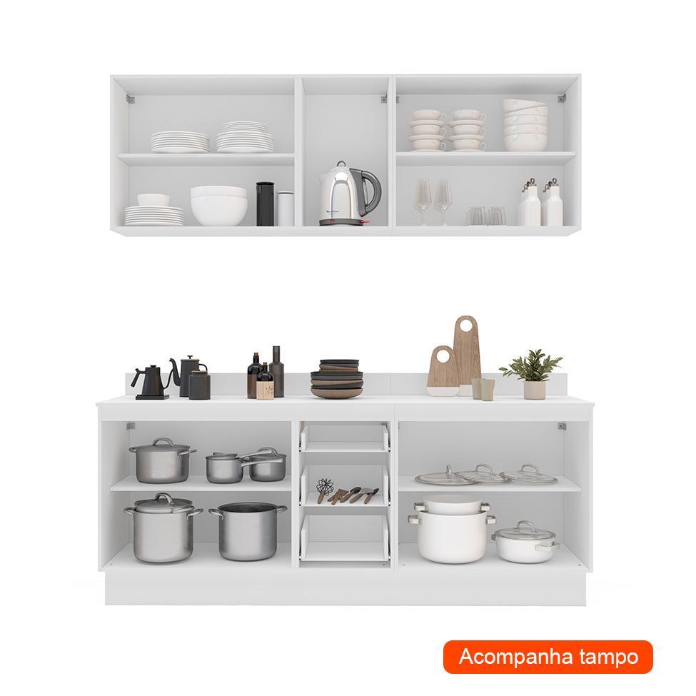 Cozinha Completa com Tampo e Rodapé Meena 9 Portas 3 Gavetas Branca - 2