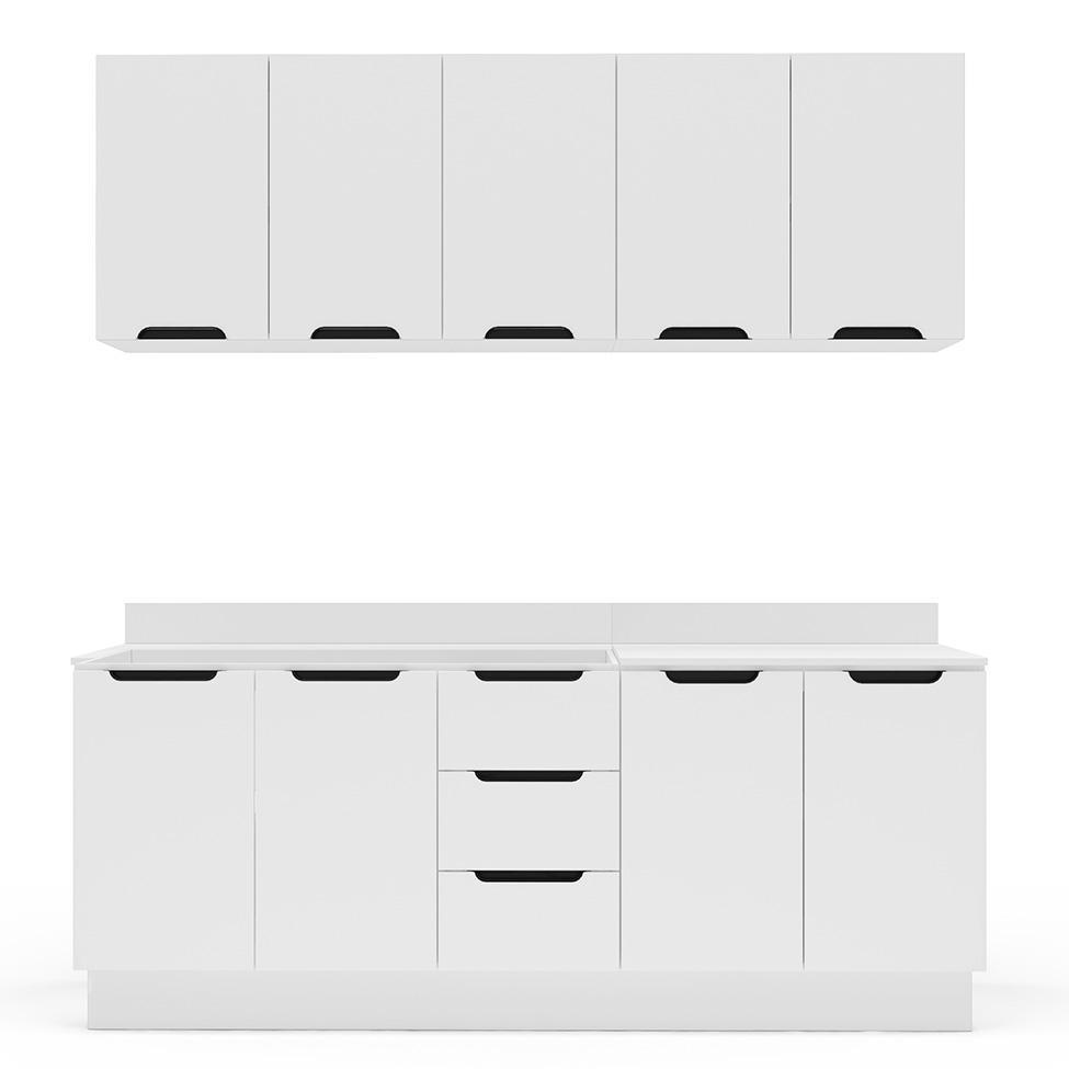 Cozinha Completa com Tampo e Rodapé Meena 9 Portas 3 Gavetas Branca - 5