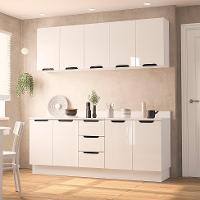 Cozinha Completa com Tampo e Rodapé Meena 9 Portas 3 Gavetas Branca - 1