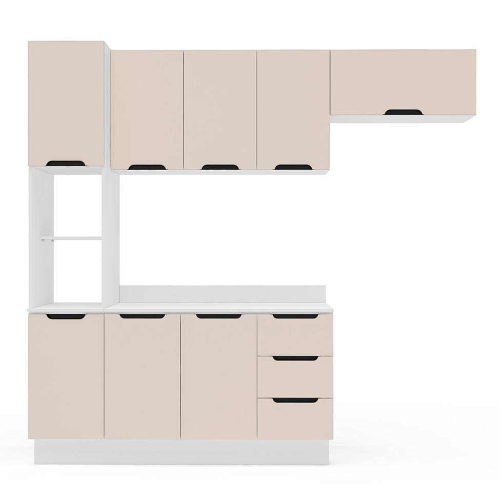 Cozinha Completa com Tampo e Rodapé Meena 8 Portas 3 Gavetas Creme e Branca - 5