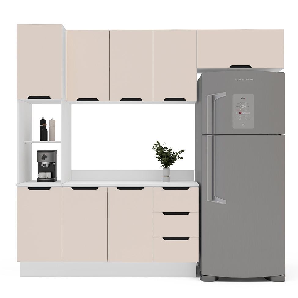 Cozinha Completa com Tampo e Rodapé Meena 8 Portas 3 Gavetas Creme e Branca - 6