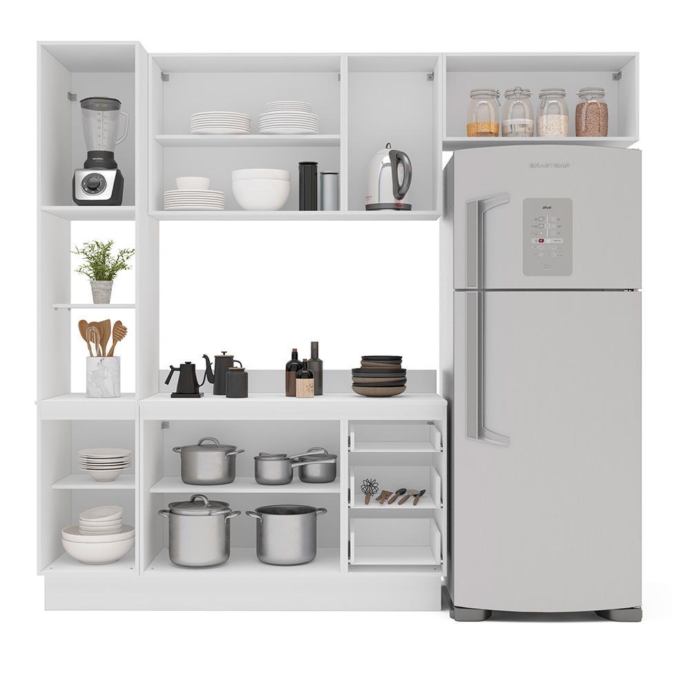 Cozinha Completa com Tampo e Rodapé Meena 8 Portas 3 Gavetas Creme e Branca - 8