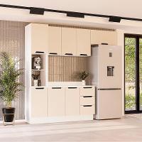 Cozinha Completa com Tampo e Rodapé Meena 8 Portas 3 Gavetas Creme e Branca - 1