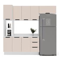 Cozinha Completa com Tampo e Rodapé Meena 8 Portas 3 Gavetas Creme e Branca - 6