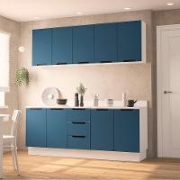 Cozinha Completa com Tampo e Rodapé Meena 9 Portas 3 Gavetas Azul e Branca - 1