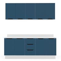 Cozinha Completa com Tampo e Rodapé Meena 9 Portas 3 Gavetas Azul e Branca - 5