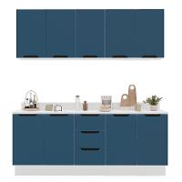 Cozinha Completa com Tampo e Rodapé Meena 9 Portas 3 Gavetas Azul e Branca - 6