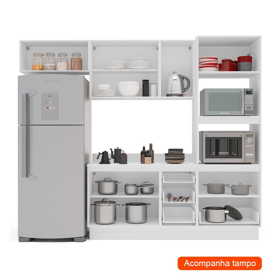 Cozinha Completa com Tampo e Rodapé Meena 8 Portas 4 Gavetas Bege e Branca - 2