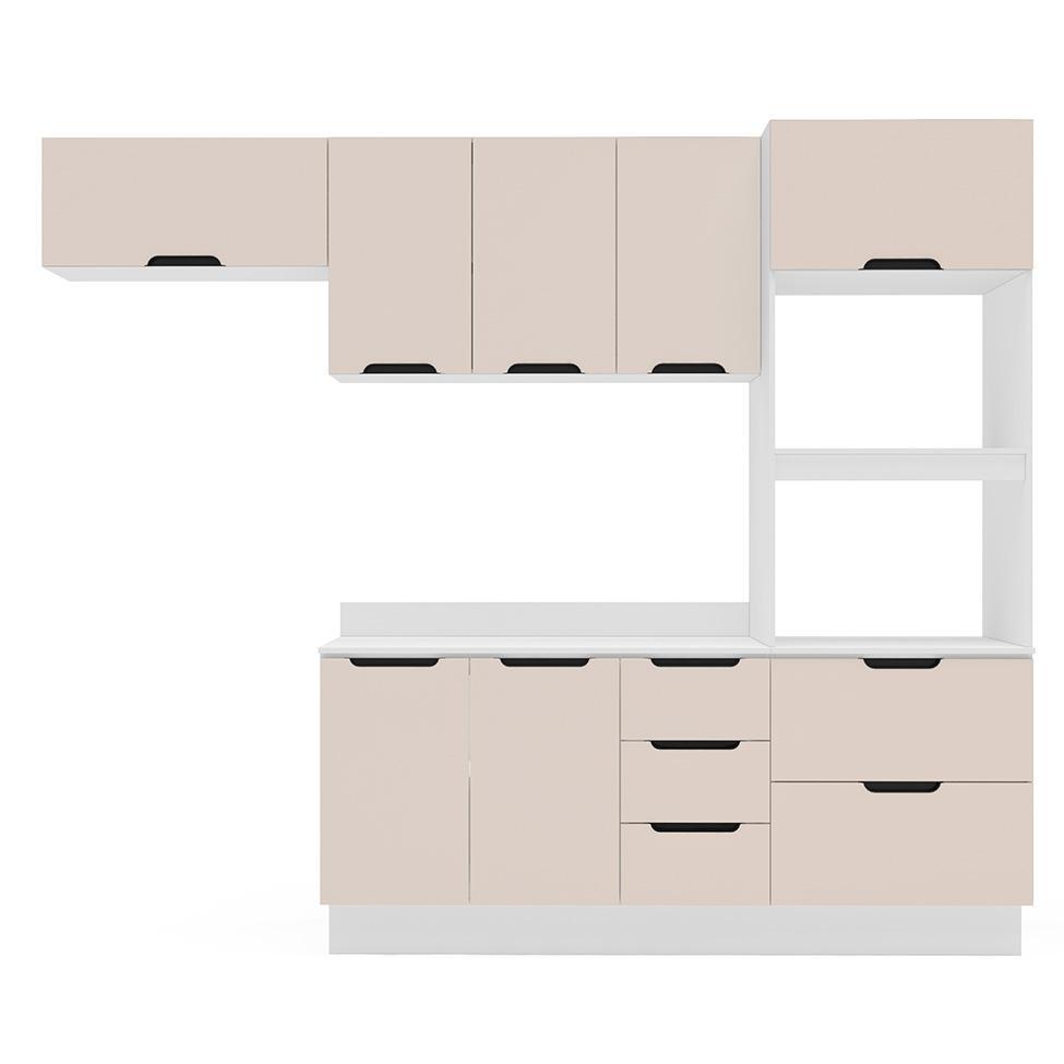 Cozinha Completa com Tampo e Rodapé Meena 8 Portas 4 Gavetas Bege e Branca - 5