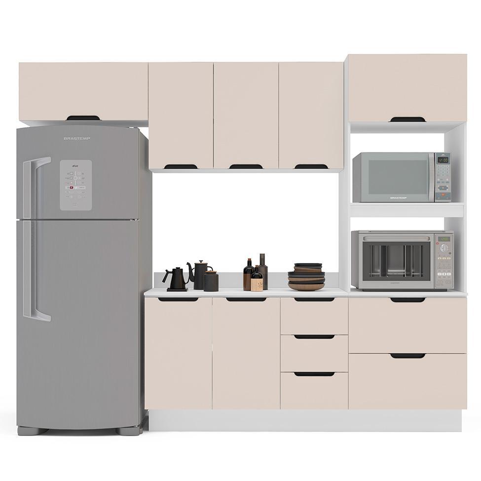 Cozinha Completa com Tampo e Rodapé Meena 8 Portas 4 Gavetas Bege e Branca - 6