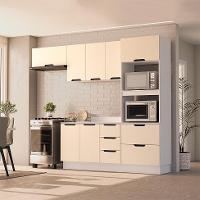 Cozinha Completa com Tampo e Rodapé Meena 8 Portas 4 Gavetas Bege e Branca - 1