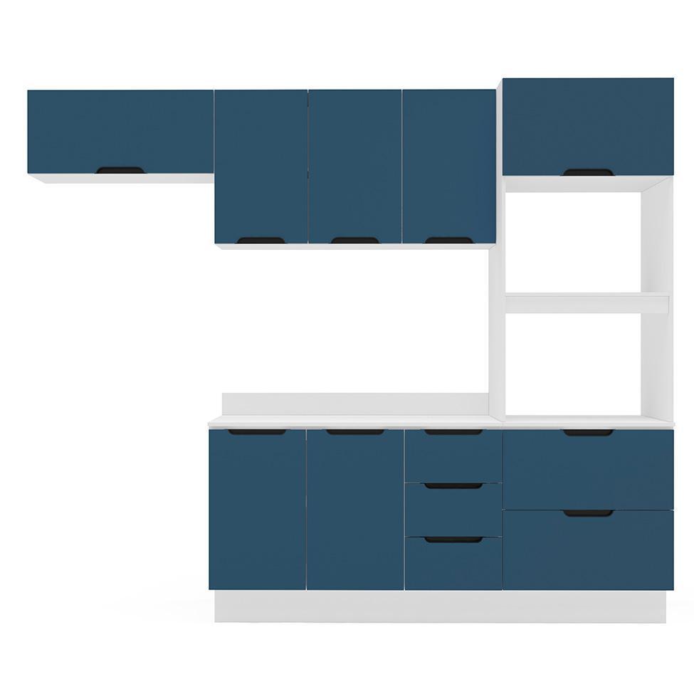 Cozinha Completa com Tampo e Rodapé Meena 7 Portas 5 Gavetas Azul e Branca - 5