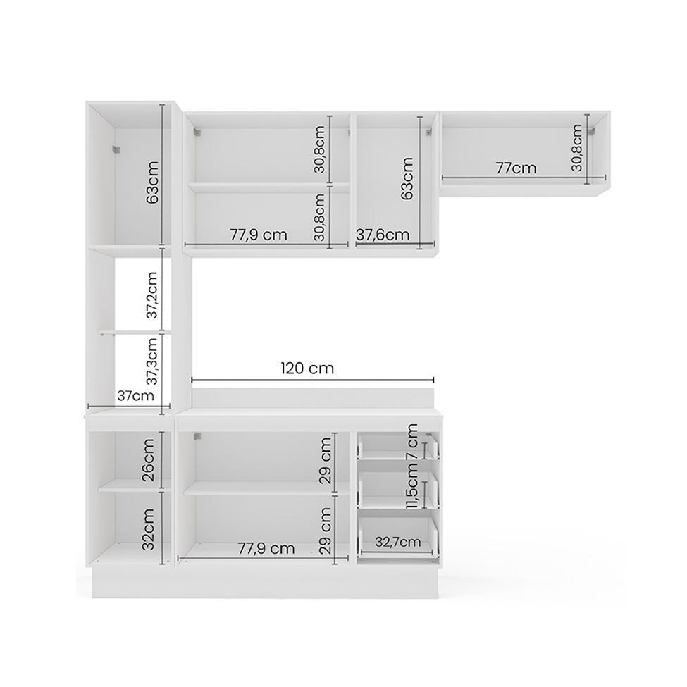 Cozinha Completa com Tampo e Rodapé Meena 8 Portas 3 Gavetas Verde e Branca - 4