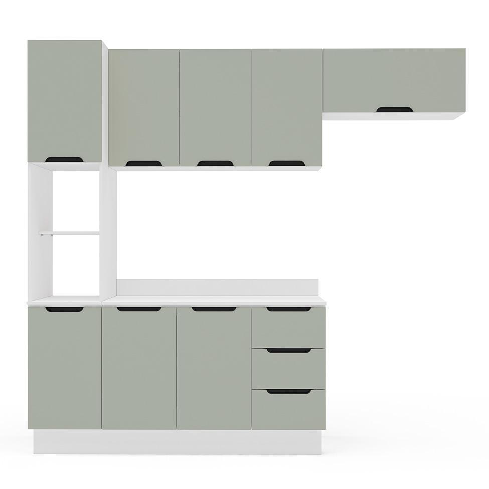 Cozinha Completa com Tampo e Rodapé Meena 8 Portas 3 Gavetas Verde e Branca - 5