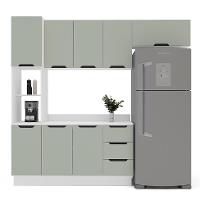 Cozinha Completa com Tampo e Rodapé Meena 8 Portas 3 Gavetas Verde e Branca - 6