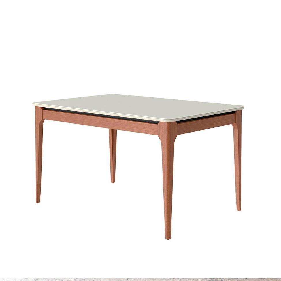 Mesa de Jantar Retangular com Tampo de Vidro Off White Addar Natural 135 cm - 1