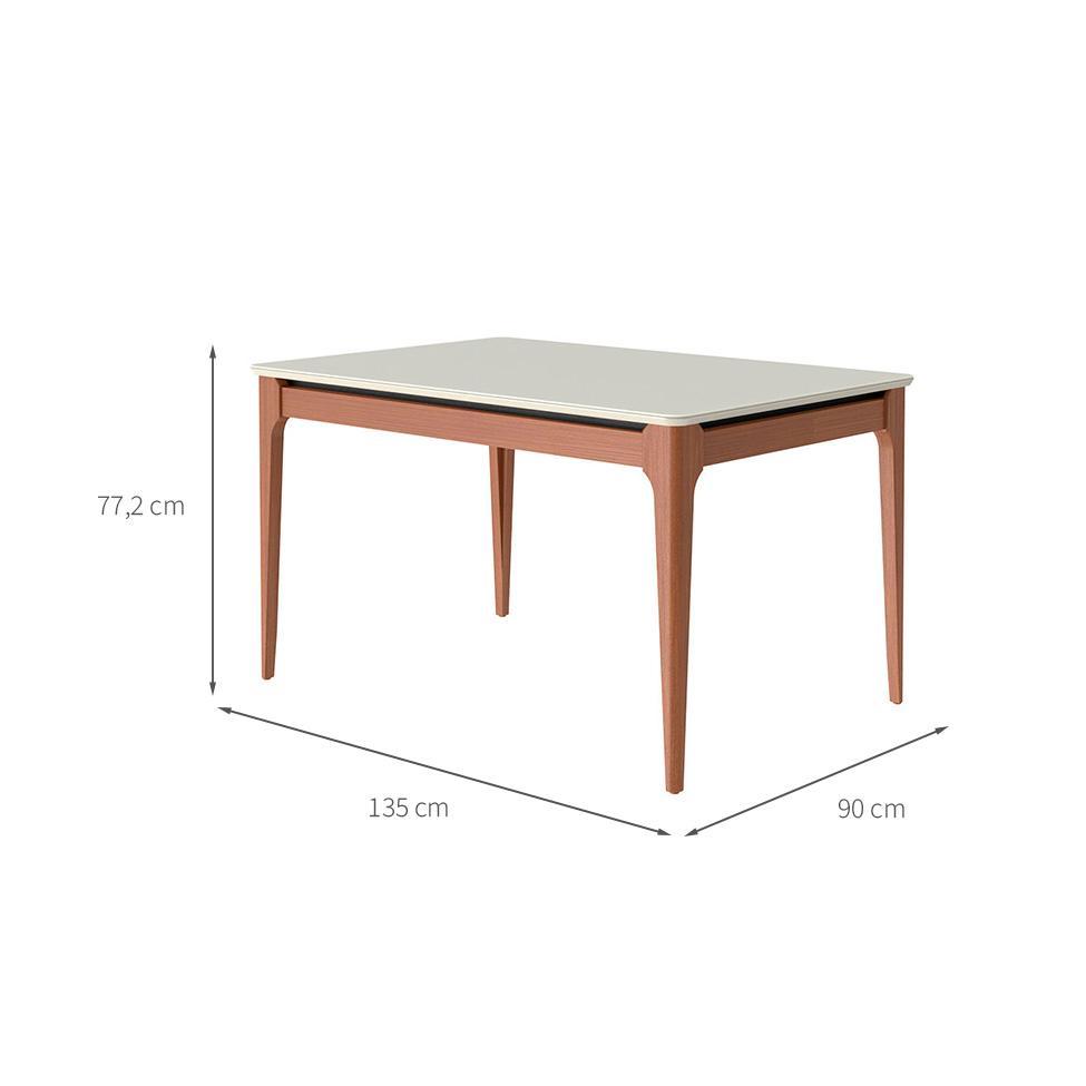 Mesa de Jantar Retangular com Tampo de Vidro Off White Addar Natural 135 cm - 3