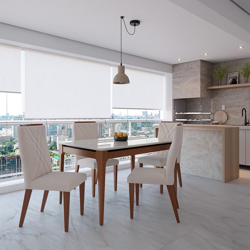 Mesa de Jantar Retangular com Tampo de Vidro Off White Addar Natural 135 cm - 6