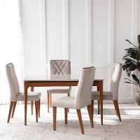 Mesa de Jantar Retangular com Tampo de Vidro Off White Addar Natural 135 cm