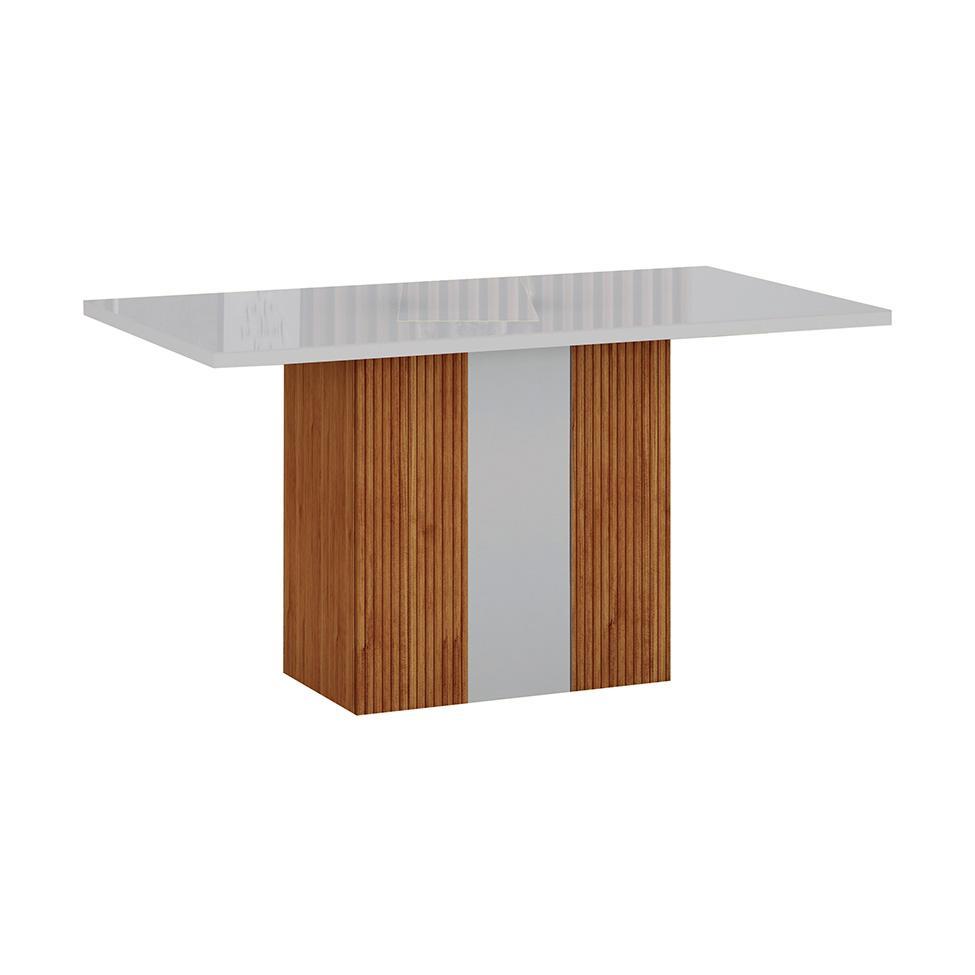Mesa de Jantar Retangular com Tampo de Vidro Doha 100% MDF Off White e Freijó 120 cm - 1